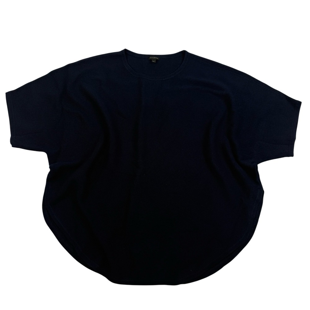 Talbots Blue Oversized‎ Dolman Sweater Slits Sz L Viscose Nylon Cashmere Ribbed